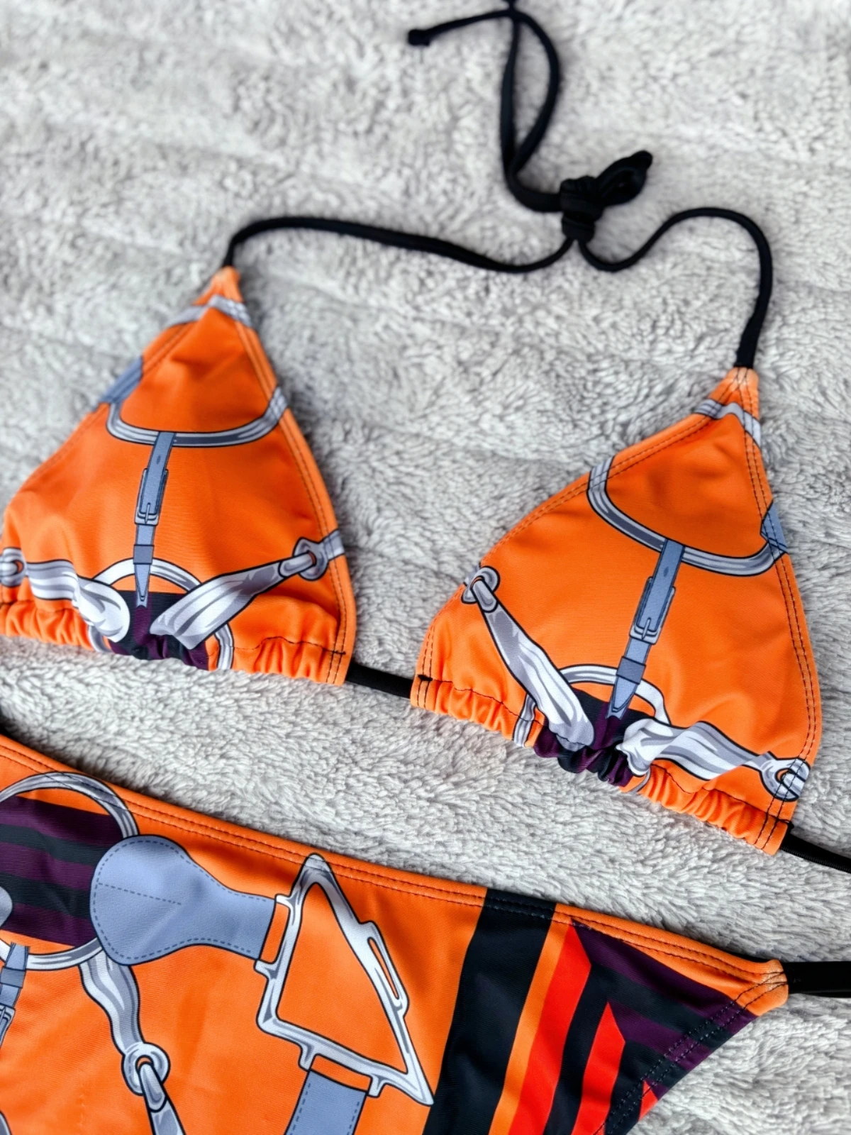 Luxury Sexy Orange Geometry Print Bikini 2 pieces Set Women Halter Elastic Thong Swimsuit Beach Bathing Suit Holiday Beachwear - Image 5