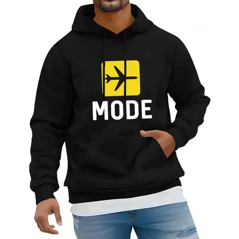 Flugzeugmodus Druck Herren Hoodies Sport Casual Langarm Sweatshirts Street Trends Pullover Frühling Herbst Tägliches Outfit Top Blau