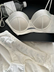 Heavy duty rhinestone lingerie charming niche satin lace sexy thin section underwear upholstery gathered bra set bras