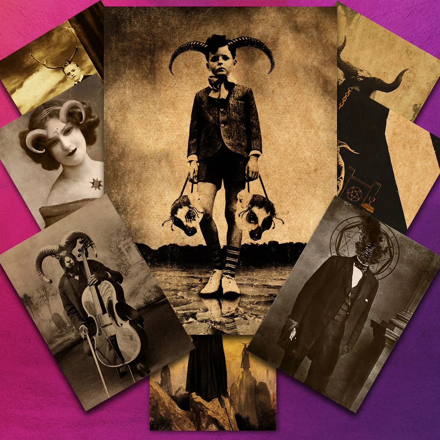 قلبي الماعز وساحرة الماعز غريب ريترو ملصق فني وطباعة ، الماعز الصبي الظلام الرعب الرسم على لوحات القماش الجدارية ديكور المنزل