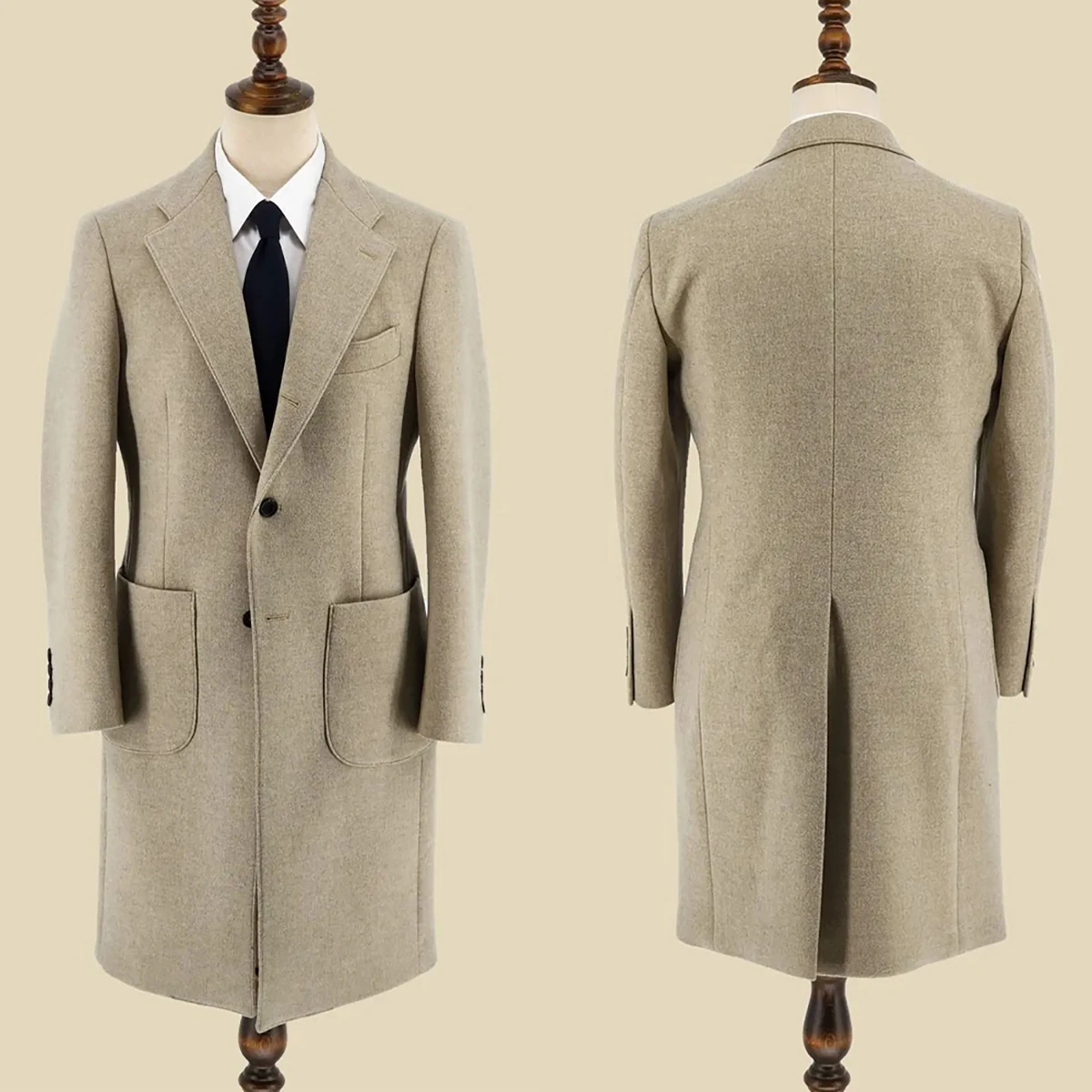 Khaki Woolen Coat Men Suit Tailor-Made One Piece Overcoat Single Breasted Winter Warm Business Wedding Groom Prom Tailored