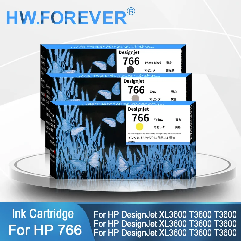 For HP 766 766XL Compatible Ink Cartridge 300ML P2V92A P2V94A P2V89A P2V90A P2V91A P2V93A For HP Designjet XL3600 T3600 Printer
