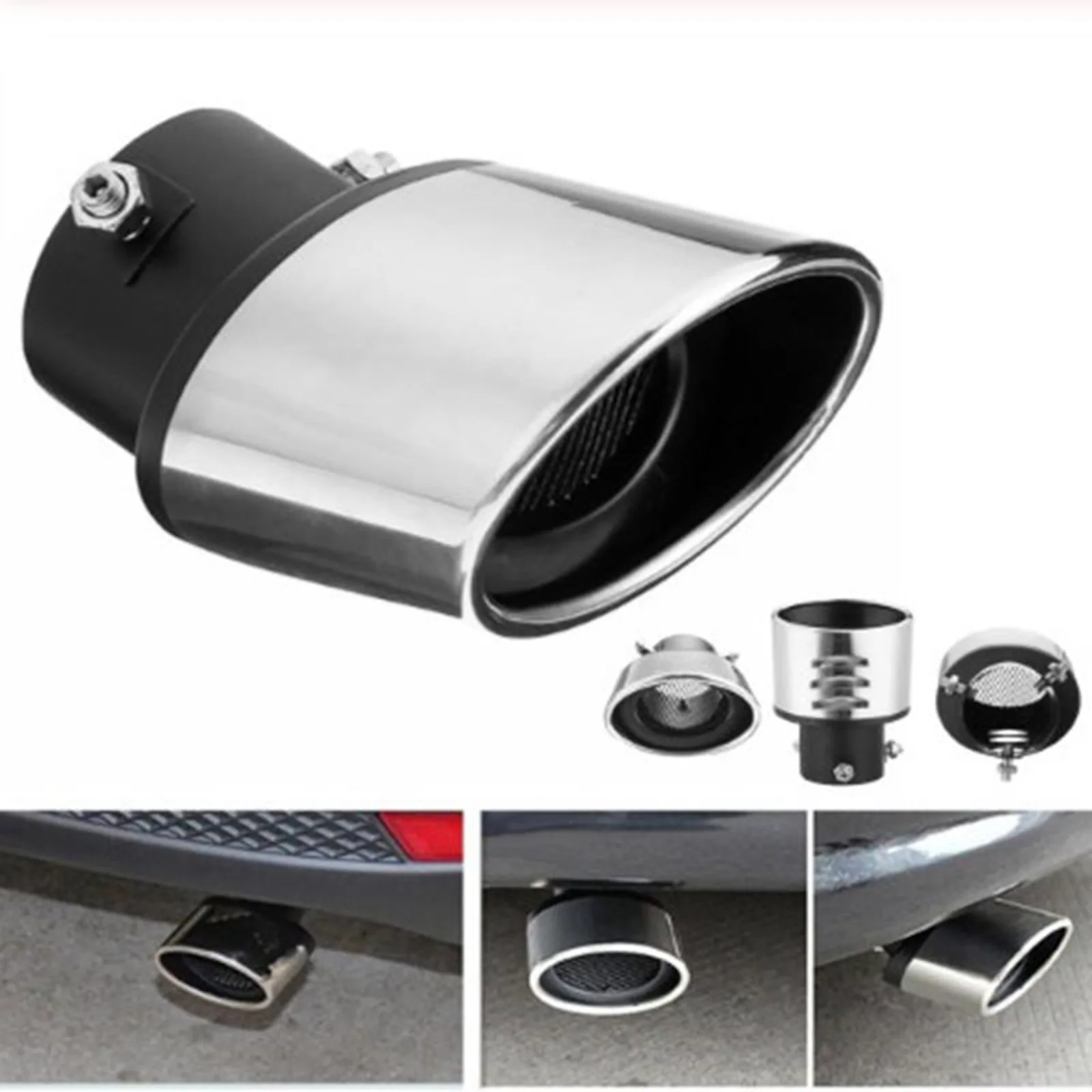 

FEMFRESH 1Pc Car Modified Muffler Stainless Steel Exhaust Pipe Rear Decoration Tailpipe 2.5inch Universal Modified Car Accessory