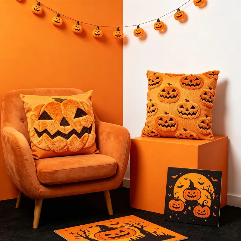 Halloween Quilted Pumpkin Pillow Cover Festive Sofa Home Decor Cushion Large Backrest Pillowcase For Bed