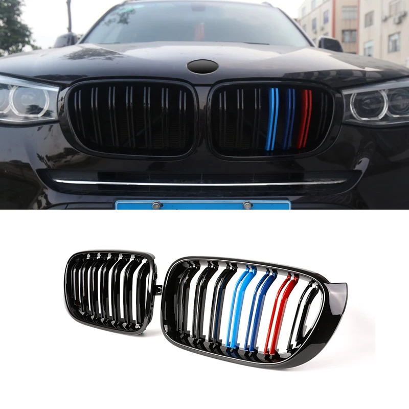 

2PCS Front Double Pole Sport Radiator Grille Air Grille Kidney Grille Trim M Color For BMW X3 F25 15-17 & X4 F26 15-18