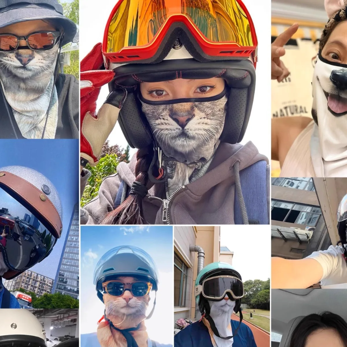 2024 New Summer Neck Protection Cycling Face Mask Integrated Sun Protection Mask 3d Three-dimensional Animal Cat Cycling Mask