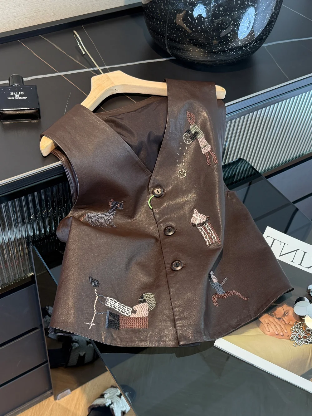 

Ele Floral Print V-Ne Leather Vest Women's Spring Autumn Svel Outerwear Casual Commute Sle Regular Length