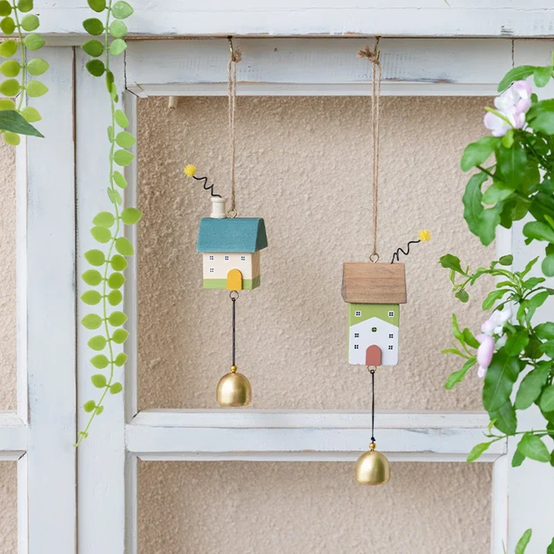 Nordic Wood House Wind Chime Handmade Hanging Bell Door Decorations Garden Home Office