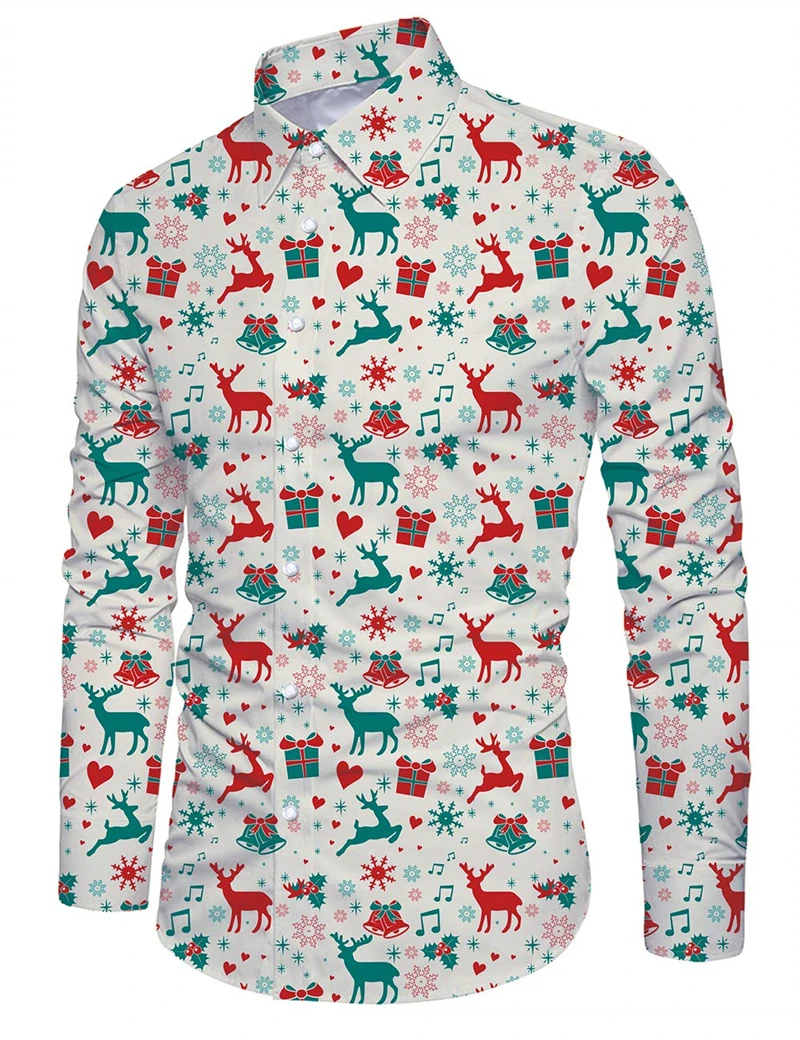 

New Men's Shirts Autumn Christmas Hawaiian Shirt For Men Tops 3d Printed Holidays Clothing Men's Long Sleeve Turndown Shirt 2024