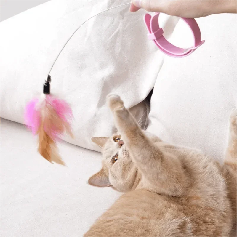 Free Hands Collar Cat Teaser Stick Adjustable Feather Collar Toy with Bell Self-Highlighting Feather Collar Cat Teaser