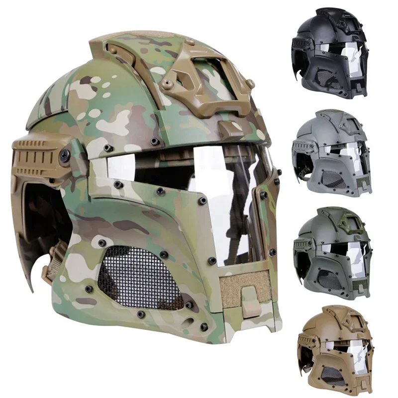 Airsoft Full Face Helmet Mask Safety Tactical Combat Helmet Adjustable Wargame CS Paintball Shooting Helmet Mask