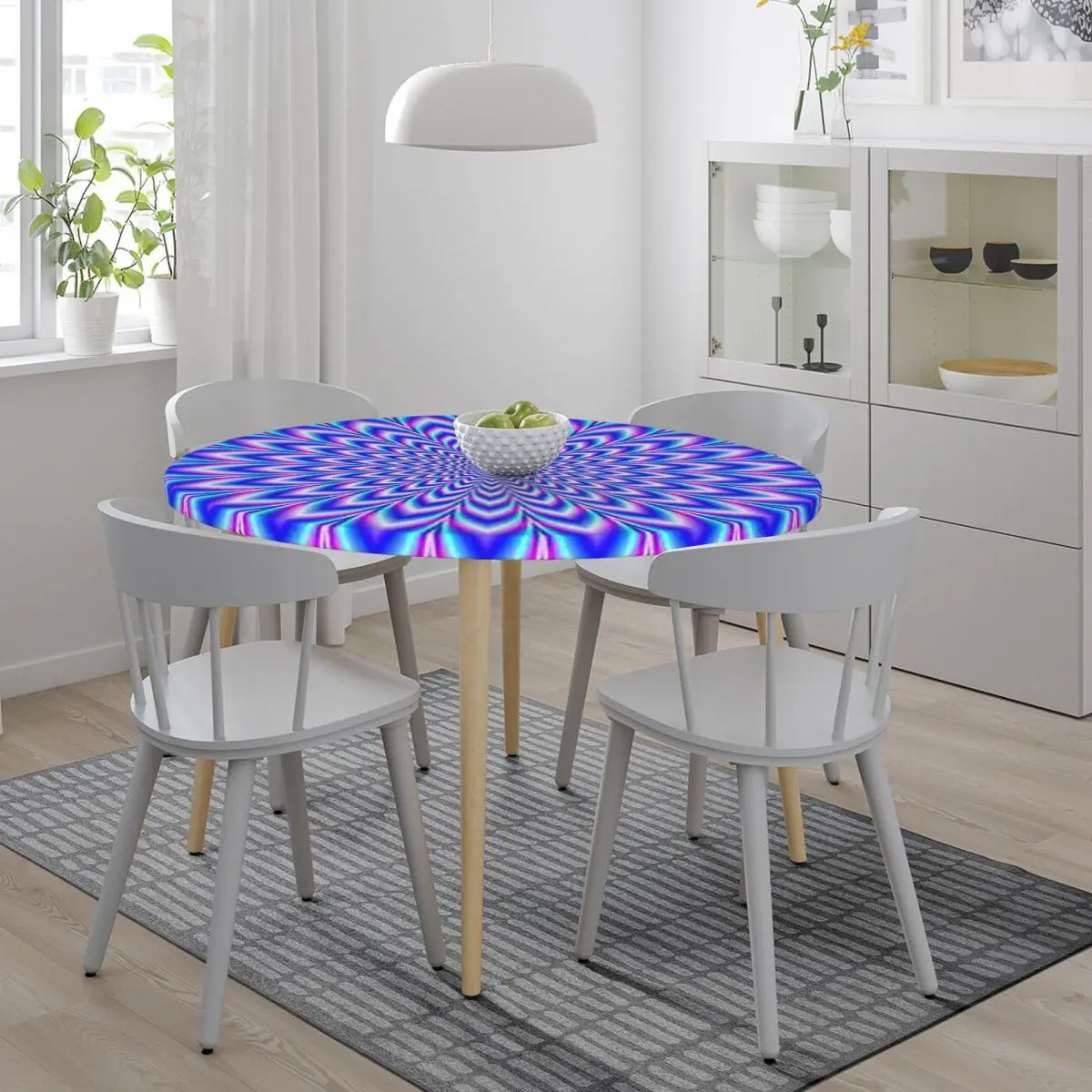 Psychedelic Pulse In Blue And Pink Waterproof Round Tablecloth Oilproof Table Cloth for Kitchen Events Dining Table Cover