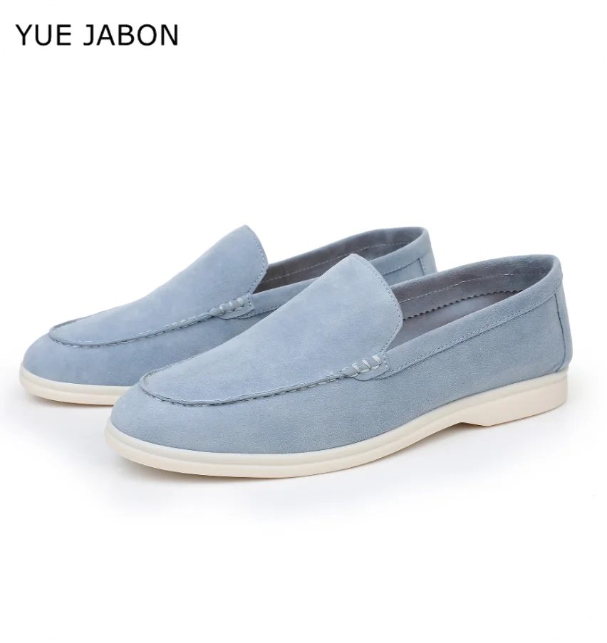 Blue New Classic Low Top Cow Suede Real Leather Loafers Men Casual Shoes Luxury Mens Breathable Slip on Driving Shoes Moccasins
