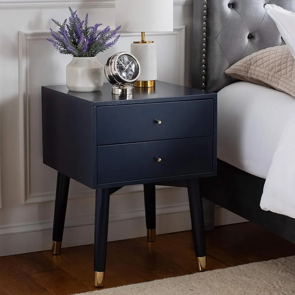 Safavieh Home Collection Lyla Mid Century Retro Gold Cap Navy Blue Nightstand