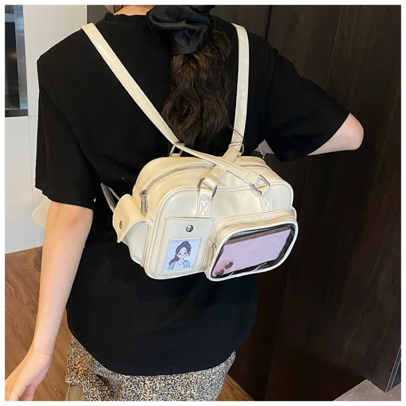 

HAEX Harajuku Women Ita Bags Fashion PU Designer Ladies Adjustable Backpacks Small Capacity DIY Clear Window Shoulder Bag Female