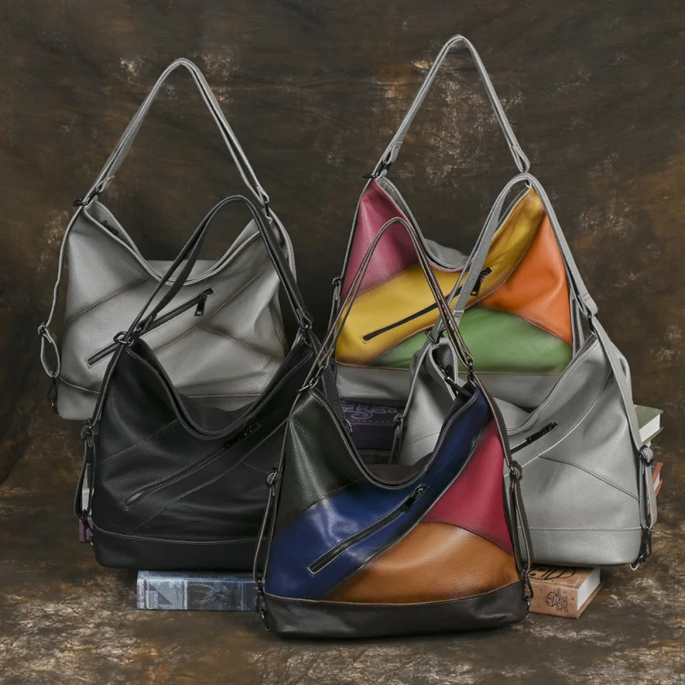 

Women Shoulder Bags Large Capacity Leather Tote Bags Commuting Travel Handbags Patchwork Satchel Bag Female Travel Casual Bag