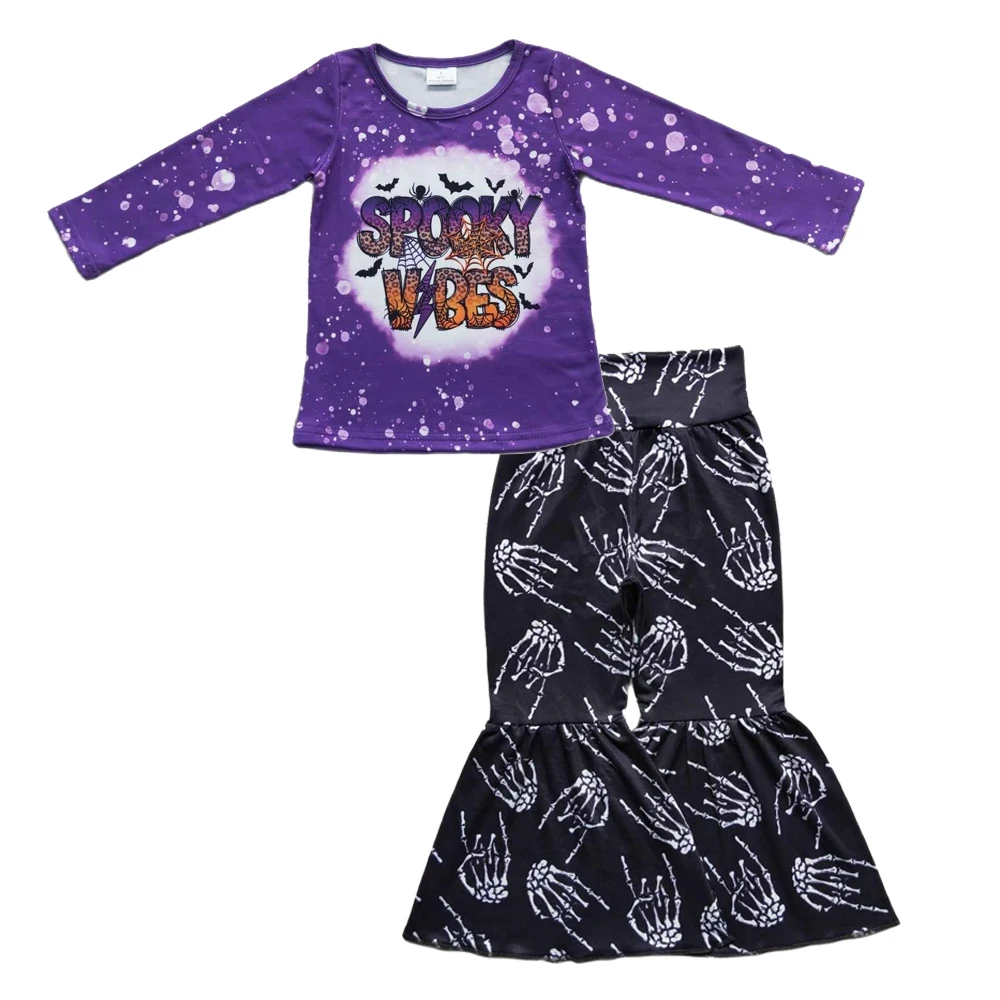 

Wholesale Children Purple Long Sleeves Bats Shirts Bell Pants Kids Toddler Set Baby Girl Halloween Outfit