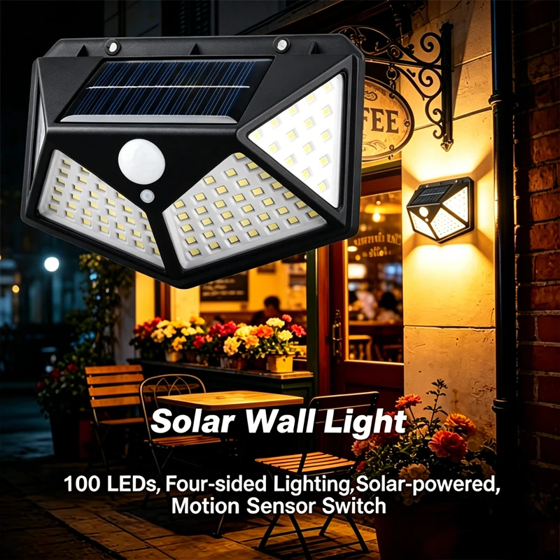Image of 1-4 Stück LED Solarleuchten für Außen, Wasserdichte Solarlampe mit Bewegungssensor, Gartenbeleuchtung, Solar-Wandleuchte für Hof und Straße