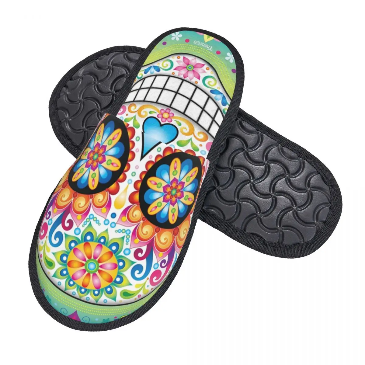 Colorful Sugar Skull Day Of The Dead Art House Slippers Soft Warm Mexican Memory Foam Fluffy Slipper Indoor Outdoor Shoes