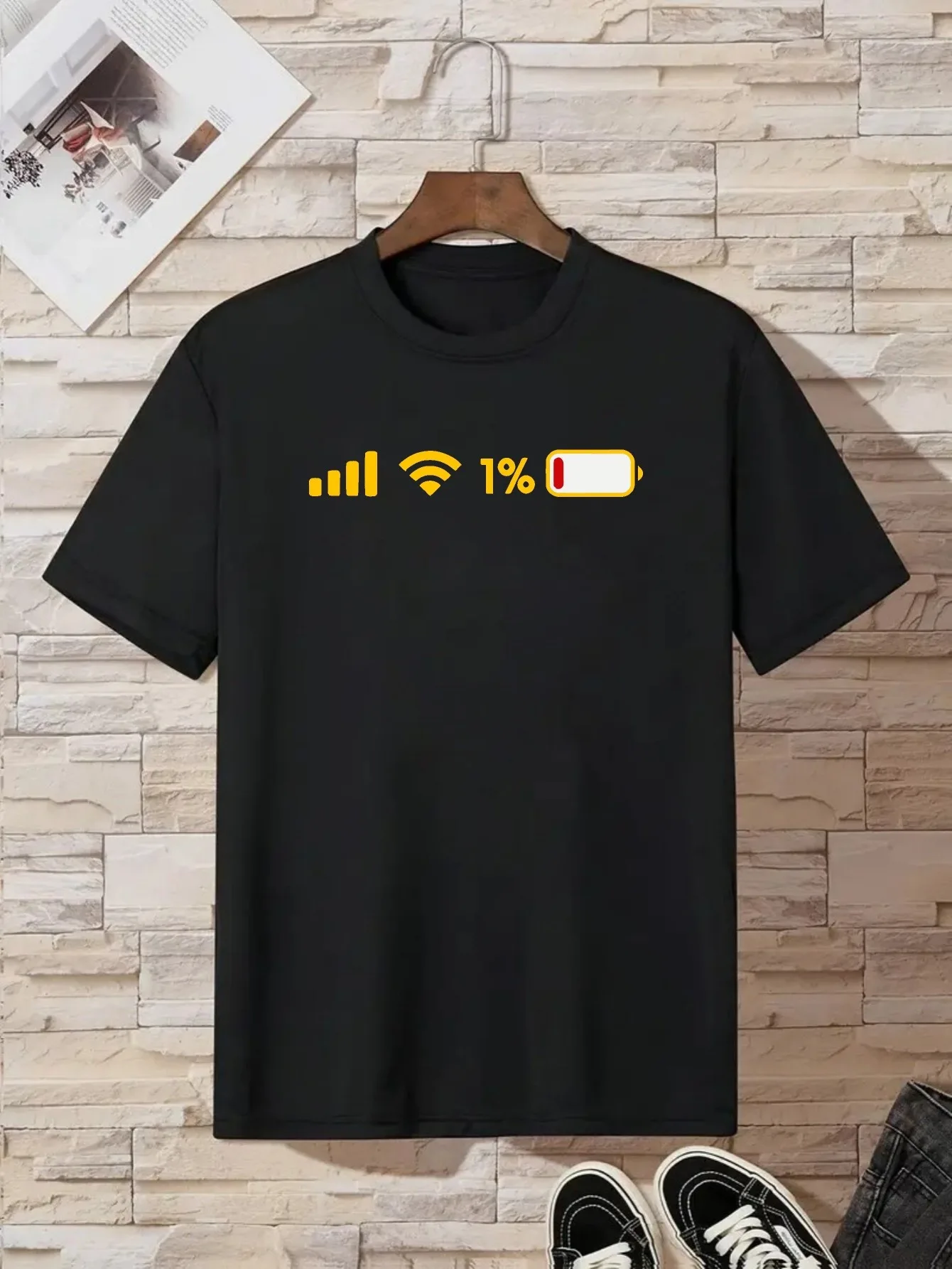 Cell Signal Wifi And Low Battery Status Simple Funny Print Kids T Shirt Boys Girls Family Matching Summer Crew Neck Casual Tee