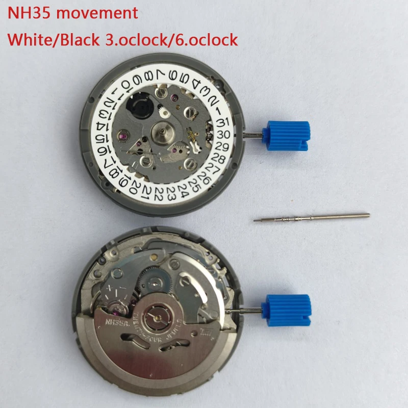 

Высококачественный автоматический механический часовой механизм NH35 NH35A с черно-белым окошком даты, 24 камня, высокая точность, запчасти для часов