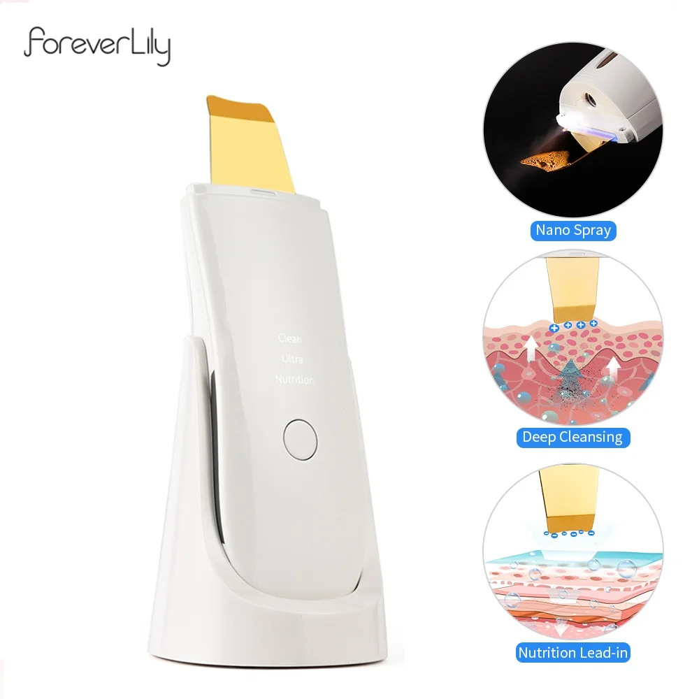 24 كيلو هرتز بالموجات فوق الصوتية الجلد الغسيل مع نانو ضباب ترطيب المسام جهاز التنظيف العميق الذهبي بالموجات فوق الصوتية آلة تقشير الوجه