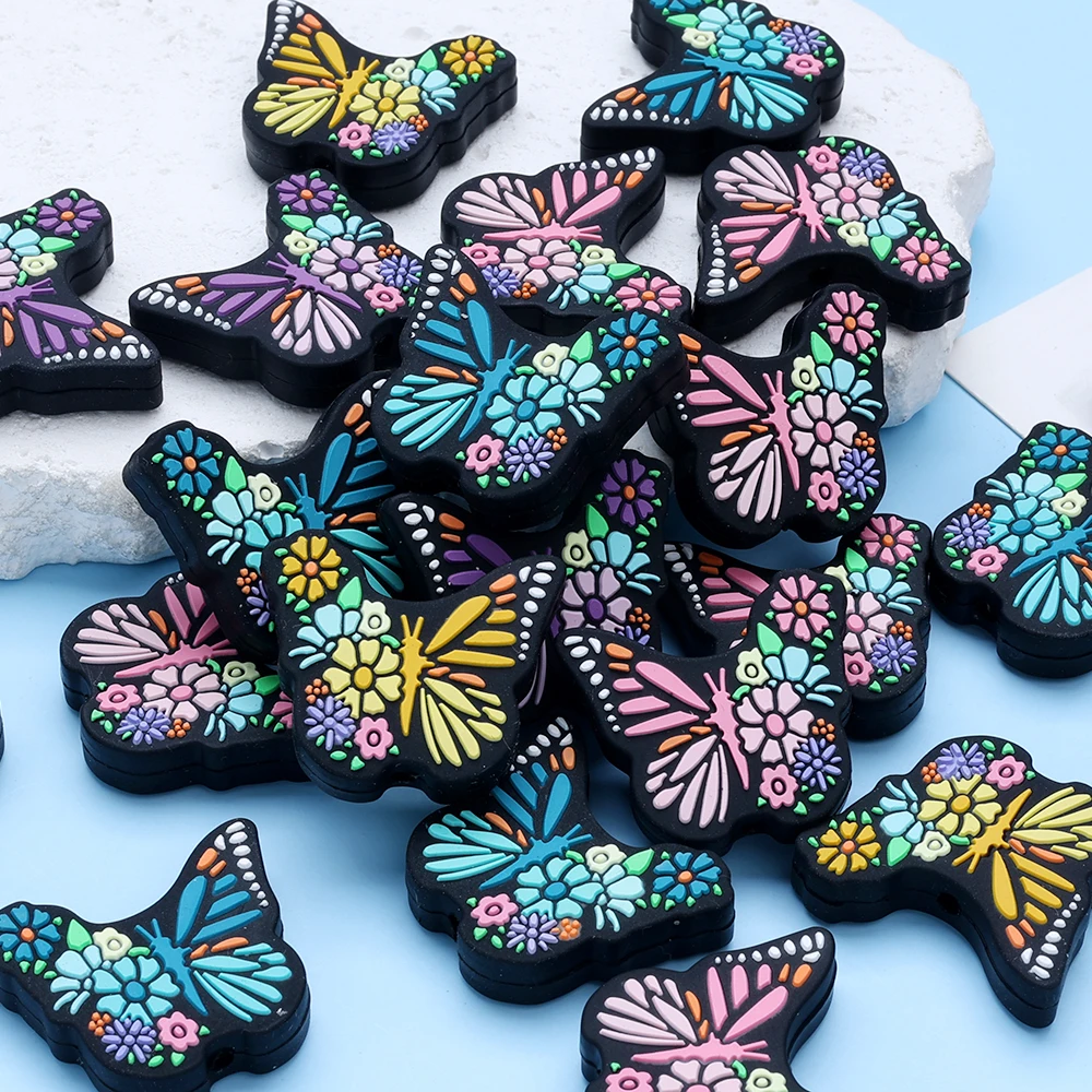 

4 шт., силиконовые бусины в виде животных, силиконовые бусины-бабочки, бусины для укуса соски, сделай сам, цепочка для соски, браслет, ювелирные аксессуары, фокусная бусина