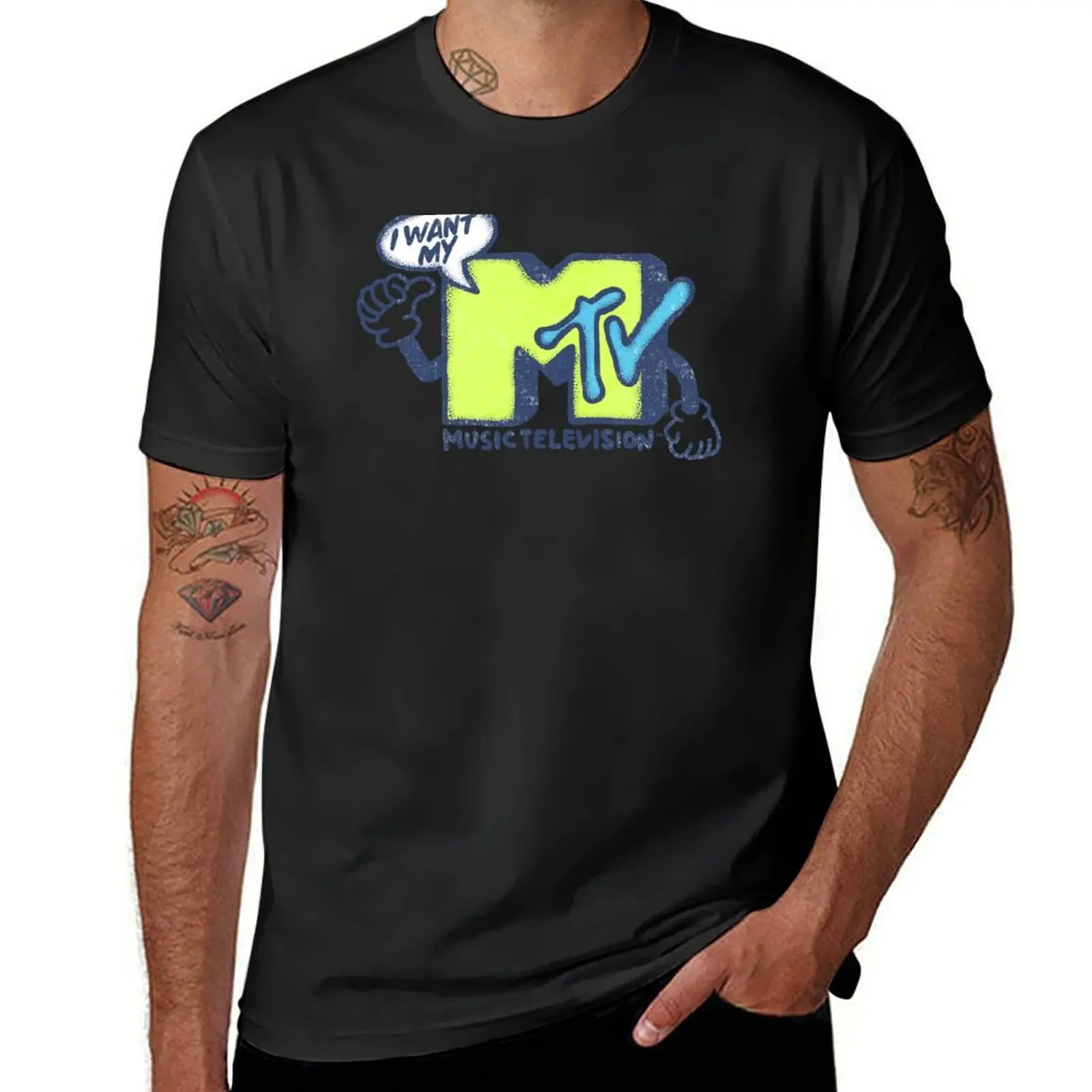 

MTV I Want My MTV Cartoon Arms Logo T-Shirt anime vintage clothes oversized sweat shirts, men