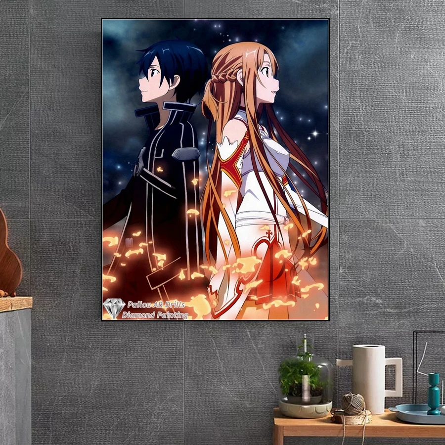 Sword Art Online Anime AB Diamond Painting Art Asuna Yuuki And Kirito Japan Cartoon Cross Stitch Diy Handcraft Mosaic Home Decor