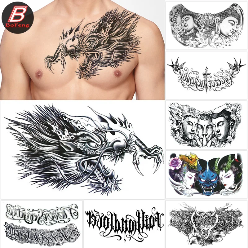 Waterproof And Long-lasting Faucet, Over Shoulder Dragon Tattoo, Beauty Chest Sticker, Temporary Tattoos Sticker Size:190*320mm