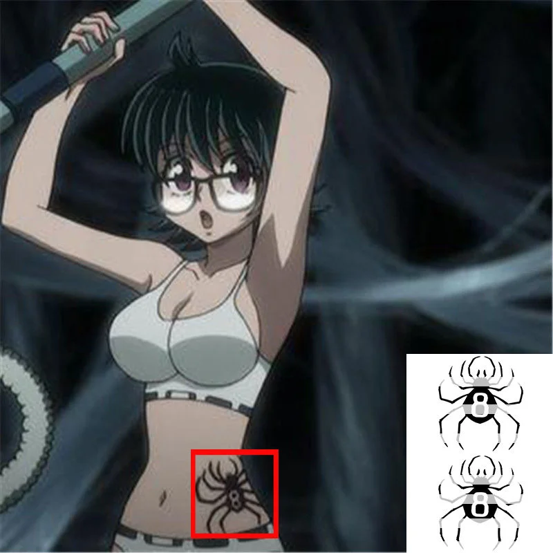 

Временные татуировки в стиле аниме Hunter X Hunter, татуировка Shizuku Spider 8 большого размера, водонепроницаемая наклейка для тела, фальшивая татуировка для женщин и мужчин