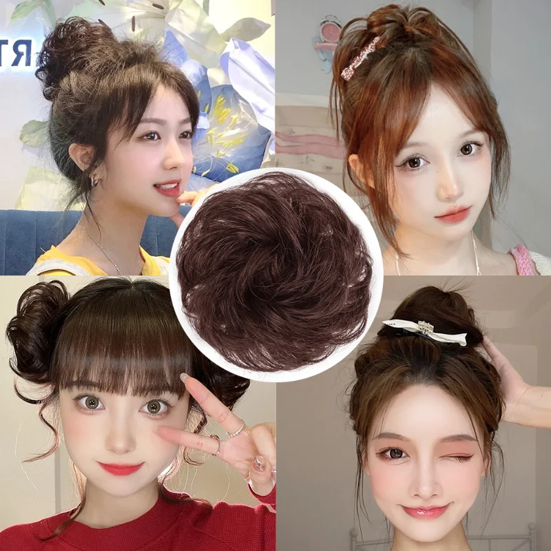 Messy Synthetic Hair Bun Extensions Messy Curly Elastic Hair Scrunchies Hairpieces Synthetic Chignon Donut Hair Pieces for Women