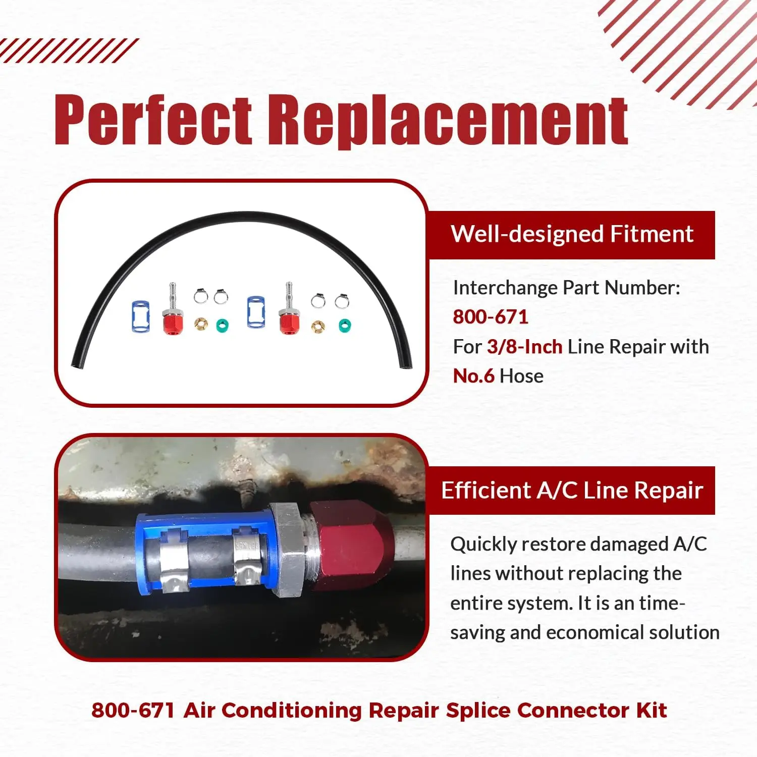 ANX A/C Line Splice Kit für 3/8" Line mit Nr. 6 Schläuche 24 Zoll Klimaanlage Reparatur Spleißverbinder Kit 800-671 – Detail 2
