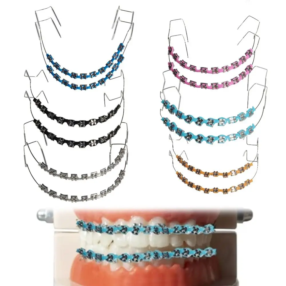 

1Pairs Stainless Steel Colorful Brackets with Metal Wires Multicolor Dental Fake Braces Reusable Orthodontic Ligature Ties