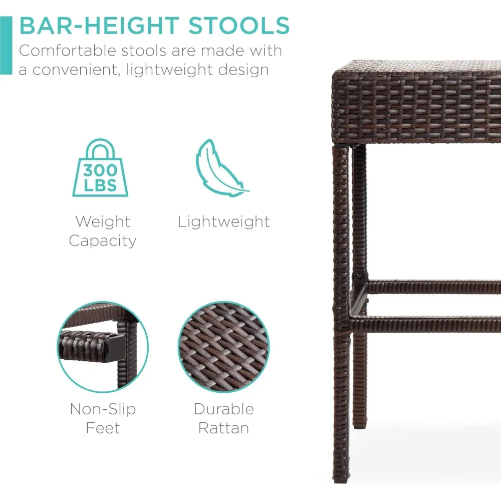 5-Piece Outdoor Wicker Bar Table Set for Patio, Poolside, Backyard w/Built-in Bottle Opener, Hidden Storage Shelf, Metal Tablet