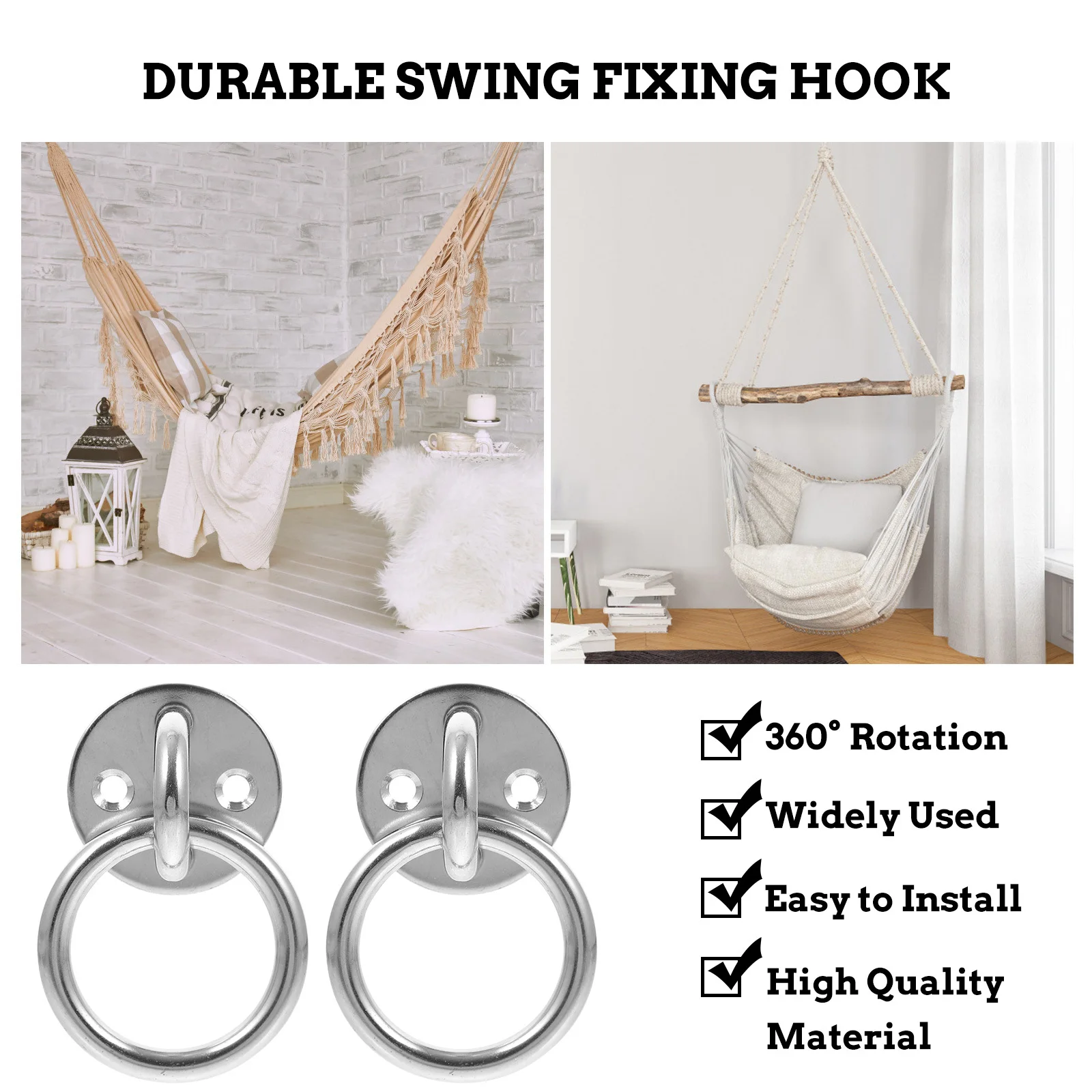 

2pcs Stainless Steel Round Eye Plate Hook For Ceiling Wall Mount Hammock Swing Chair Heavy Duty Hanging Kit Anchor Ring