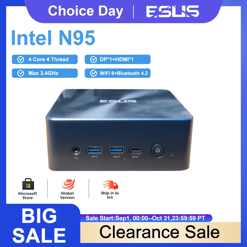 ESUS Mini PC Intel 11th Gen N95 Mini Pocket PC N95 8GB 512GB 1000M WiFi6 PC Gamer Desktop Gaming PC Computer Win 11/10