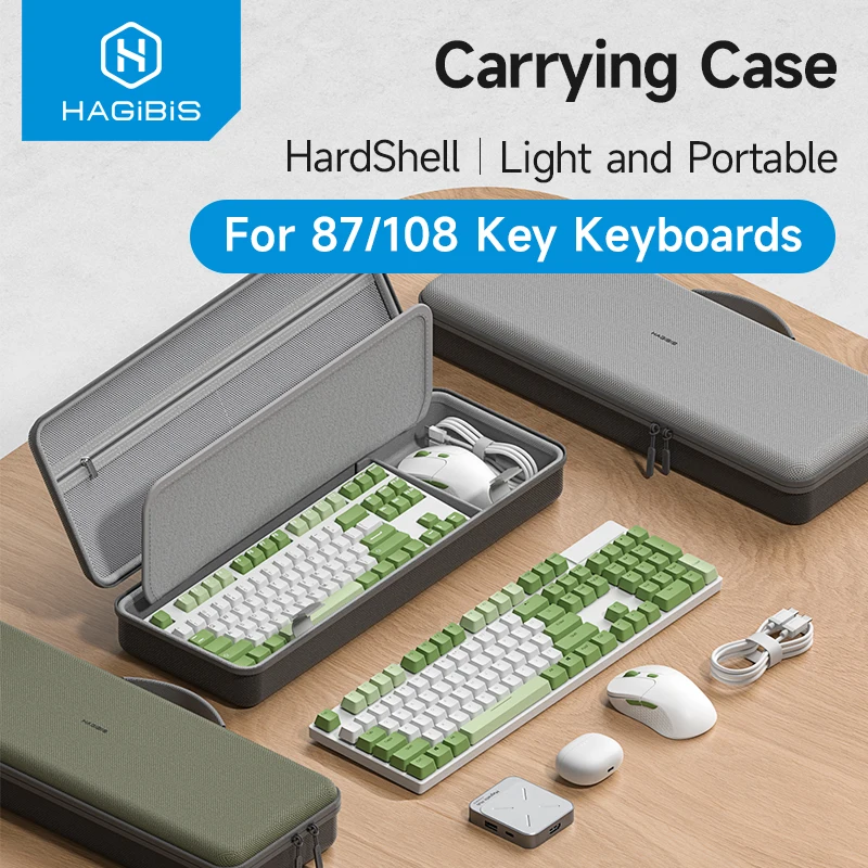 Hagibis Keyboard Case Hard Travel Carrying Case 87/108 Keys Keyboard Mouse Sleeve Cable Accessories Portable Storage Pouch Bag