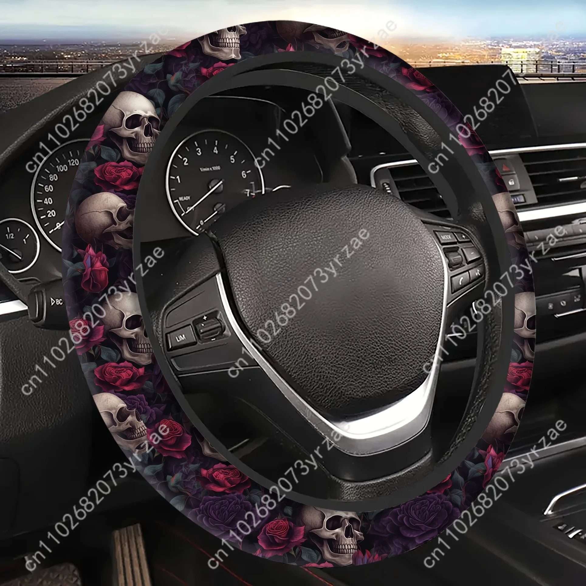 

Rose Skull Car Steering Wheels Cover Universal Type Environmental Friendly Comfortablenon-slip Breathable Steering Wheel Wrap