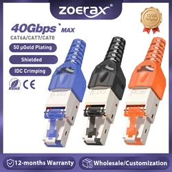 ZoeRax 10-Pack RJ45 Cat8 Cat7 Cat6a Connectors, Tool-Free Zinc Alloy Shielded Ethernet Termination Plugs for 23AWG SFTP Cables