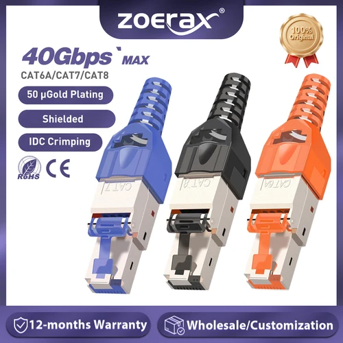 ZoeRax Paquete de 10 conectores RJ45 Cat8 Cat7 Cat6a, enchufes de terminación Ethernet blindados de aleación de zinc sin herramientas para cables SFTP 23AWG