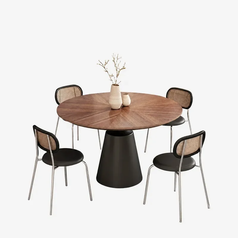 Italian Minimalist Black Walnut Parquet Round Dining Table Retro Solid Wood Small Apartment Household Restaurant Furniture