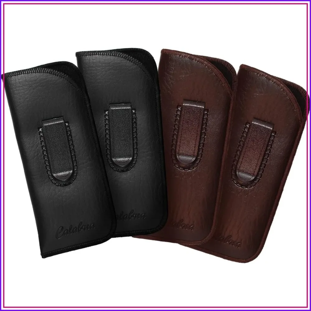 

Calabria Eyeglass Case with Clip, Soft PU Leather, 4-Pack, Slip-In Holder for Men Women Sunglasses Bag