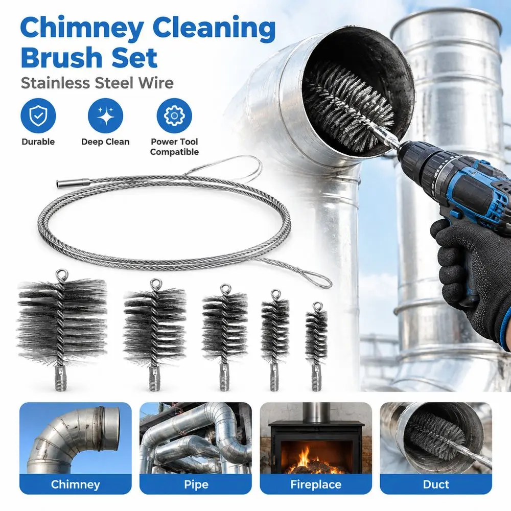 1/5PCS Stainless Steel Wire Pipe Brush Set Wire Bristle Flexible Chimney Cleaning Brush Durable Rust Resistant Rust Removal Tool