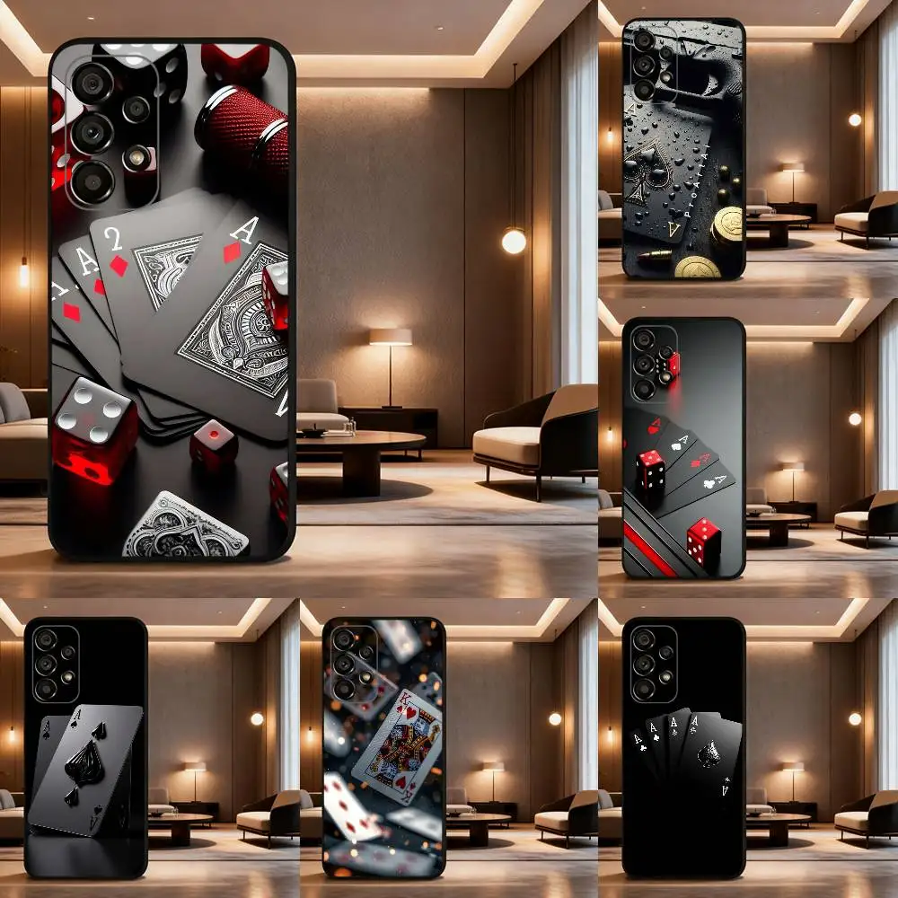 Poker Phone Case For Samsung Galaxy A73,31,32,72,41,53,52,71,22,5G,Note,J7,8,9 Soft Black Cover