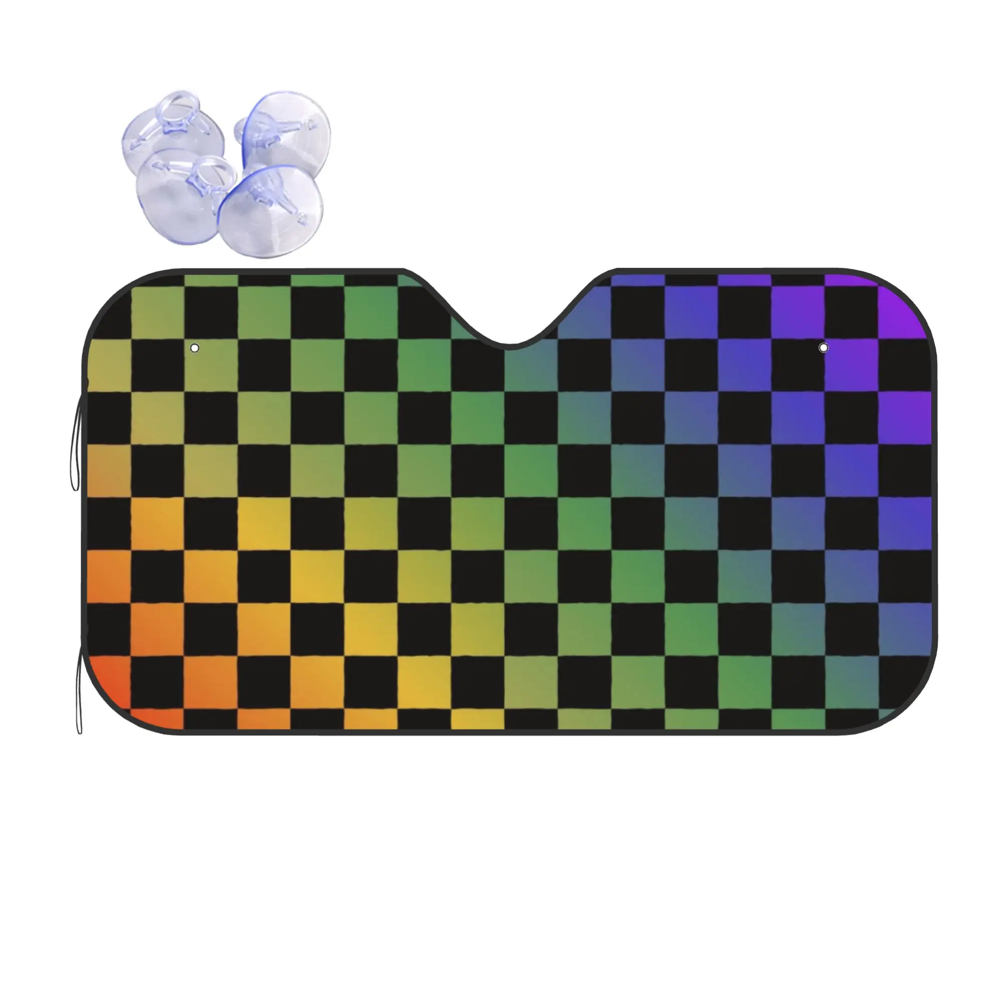 Rainbow Checkers Checkered Car Front Windshield Sun Visor Car Sun Shade Heat Insulation Cover Aluminum Foil Car Sunshade