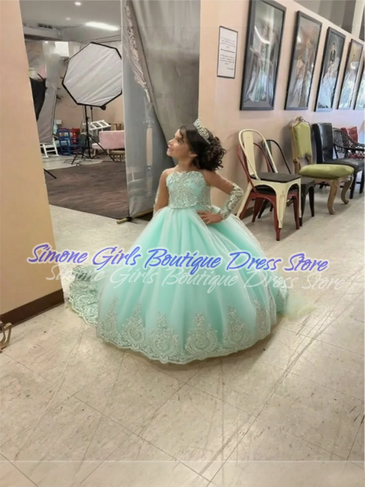 Embroidery Fluffy Puff sleeves yellow  princess dress Flower Girl Dress for Birthday party Formal Receptions Dance Performances