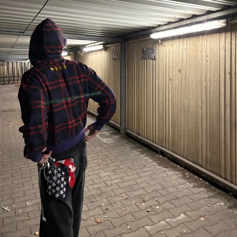 2025 European and American autumn and winter fashion street plaid shirt trend high street wear hooded sweatshirt