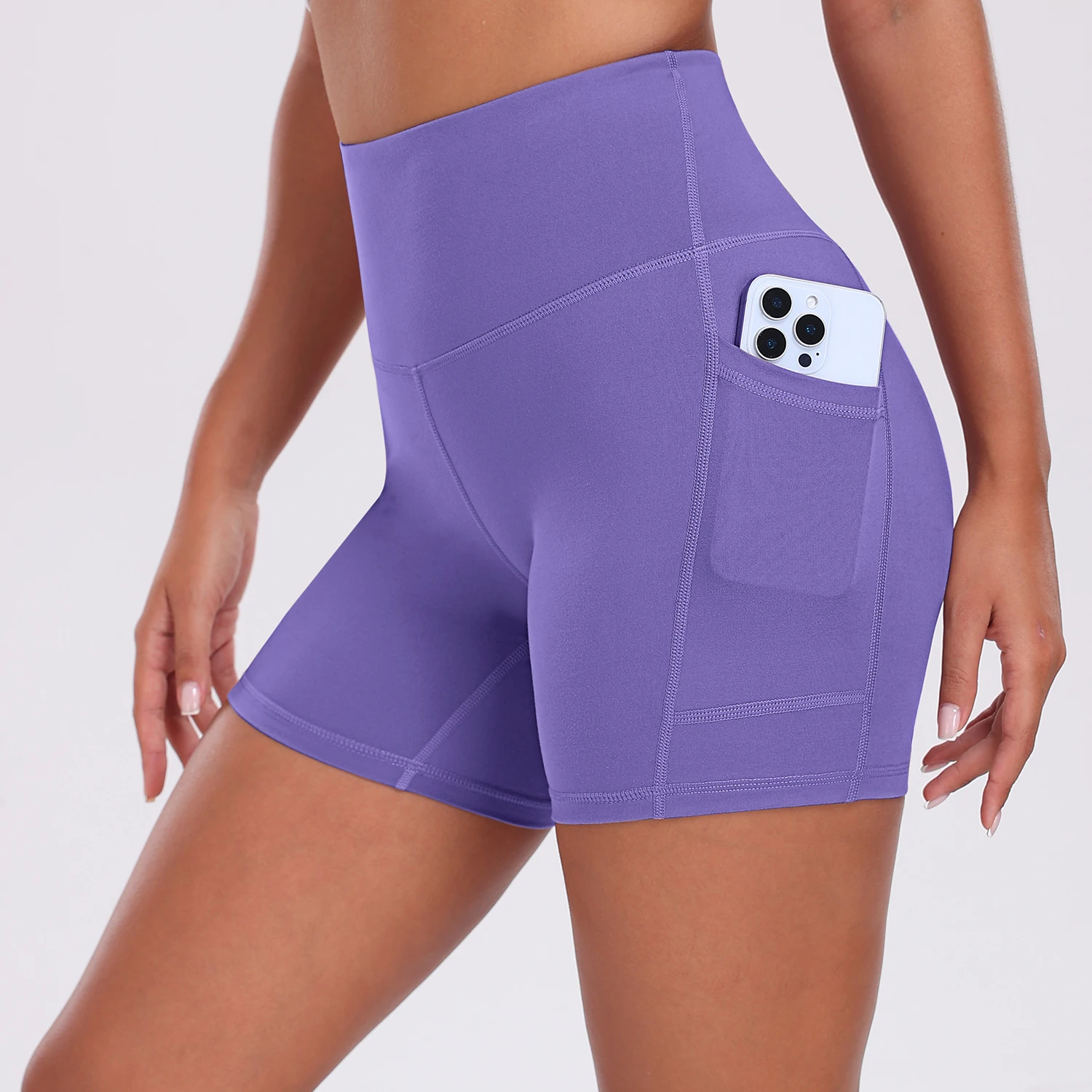 Summer Solid Color Yoga Shorts With Pockets Quick Drying High Waisted Gym Push Up Yoga Shorts For Woman Breathable Workout Short