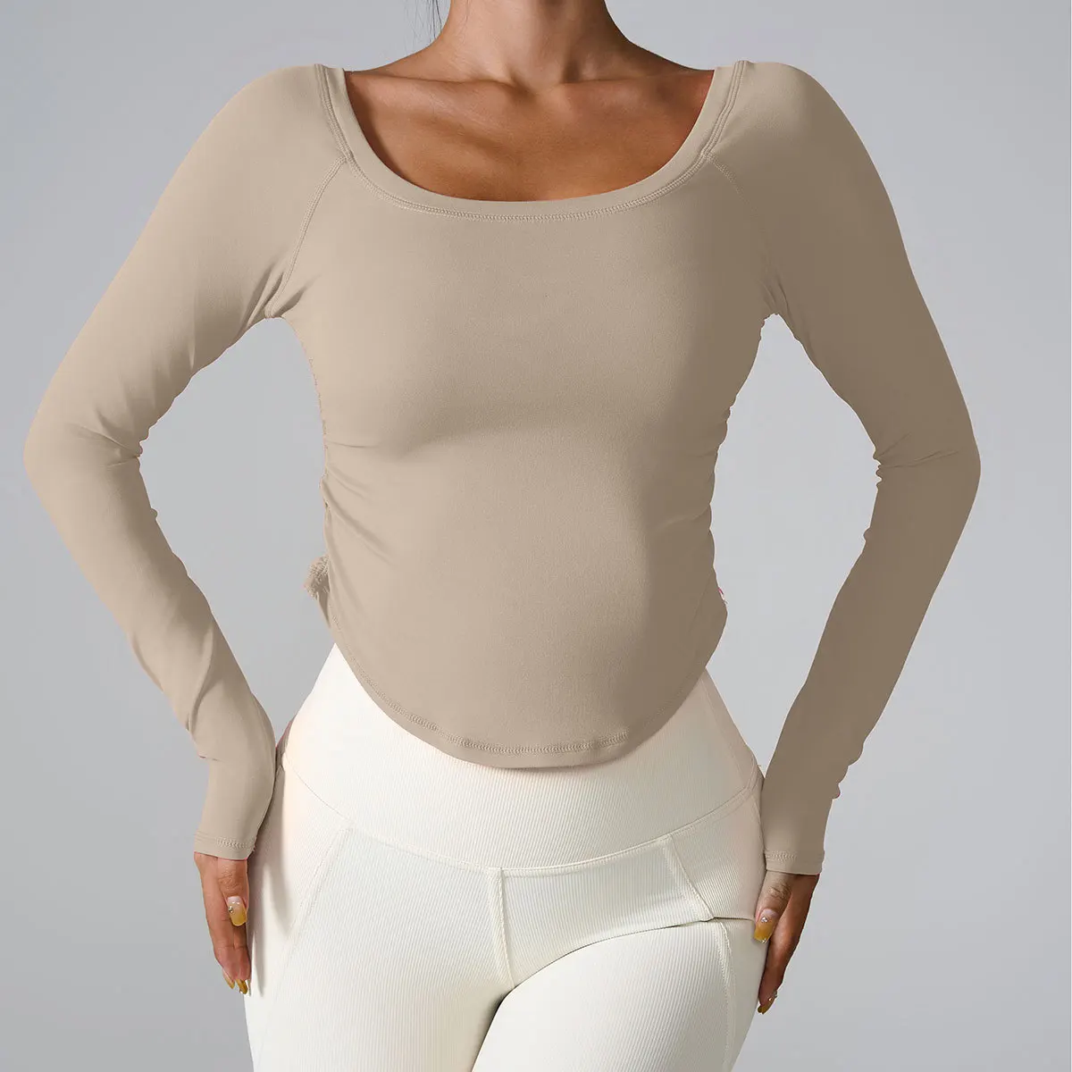 

Women’s Seamless Long Sleeve Yoga Top Square Neck Thumb Hole Fitness Shirt Slim Fit Gym Running Athletic Workout Sportswear
